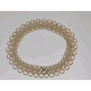 Vintage Crown Trifari Gold Tone Ribbon Crystal Wide Necklace  15.5 in